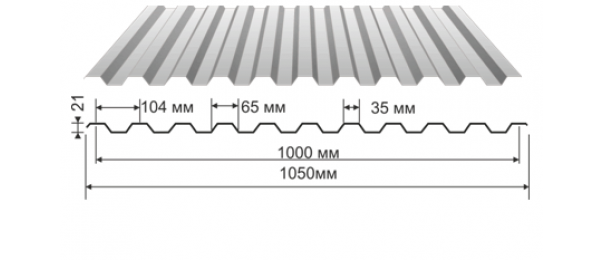 Профнастил оцинкованный С-21 1050x3000 купить недорого в Бояркино